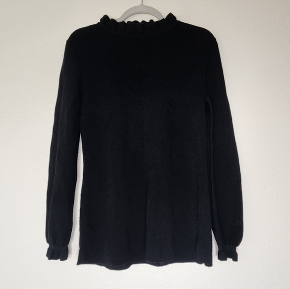 COS Black Mock Ruffle Collar Wool Sweater - Picture 2 of 6
